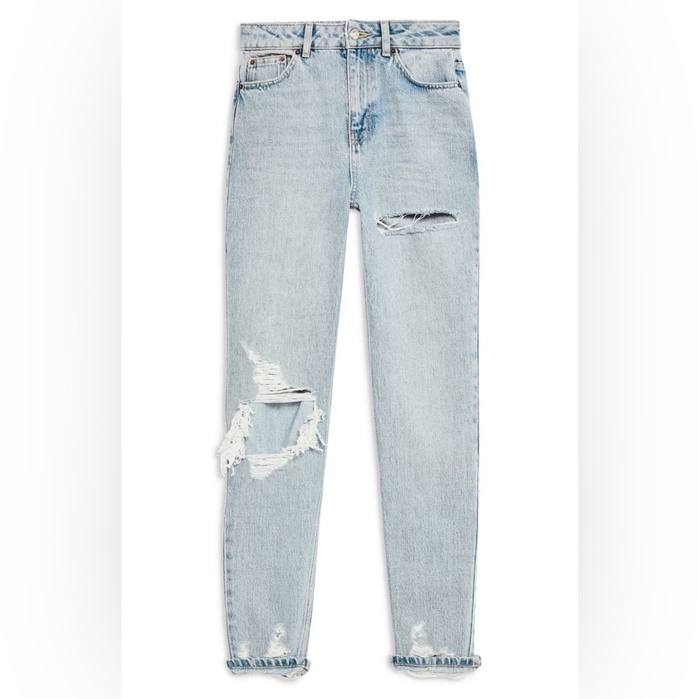 Topshop High Waist Ripped Mom
Jeans
BLUE, Size 2830WL